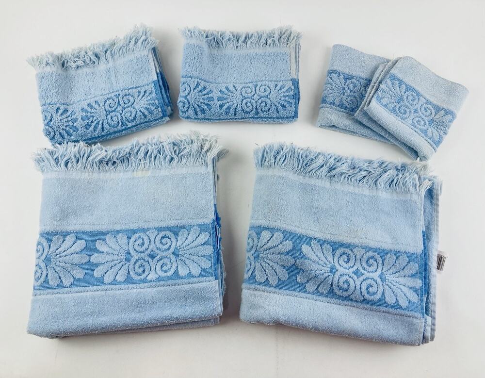 6 Piece Vintage Cannon Bath/Hand Towel/Wash Cloth Blue Santa Cruz Pale Sculpted